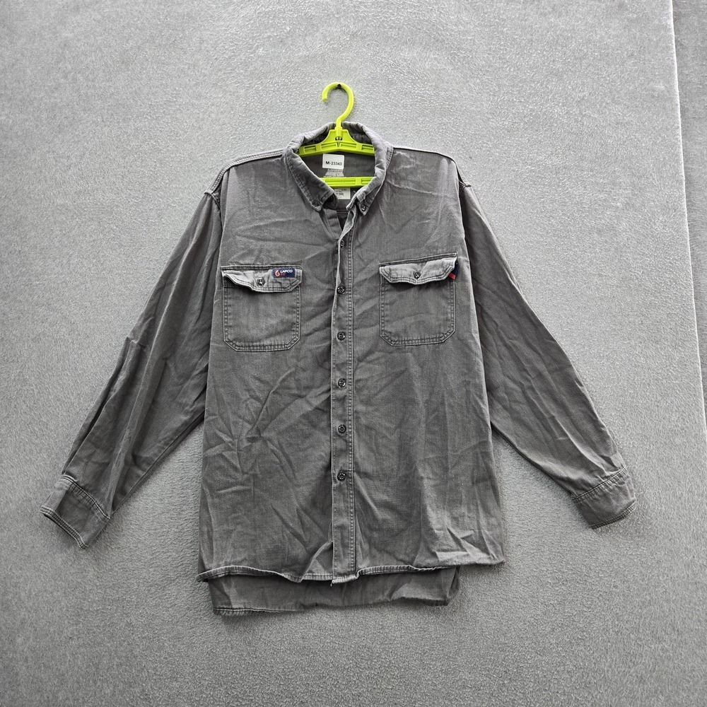 LAPCO‎ FR Men Button Up Shirt XL-REG Gray Twill IGR7 Work Shirt Long Sleeve
